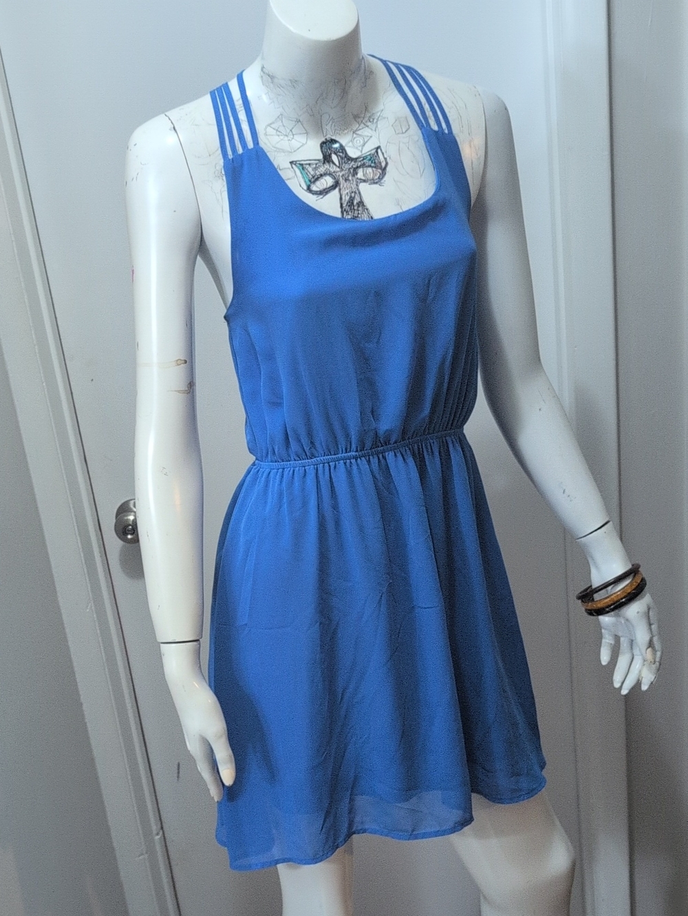 mine Blue Sleeveless Mini Dress with Strappy Shoulders